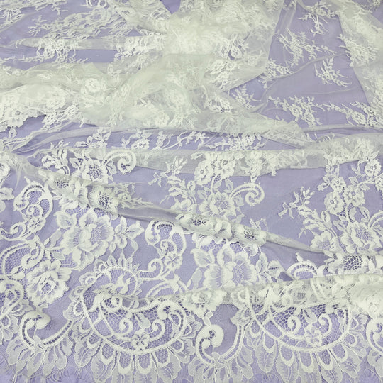 Chantilly Embroidered Lace Fabric with Eyelash Scallop | Lace USA - 68126W