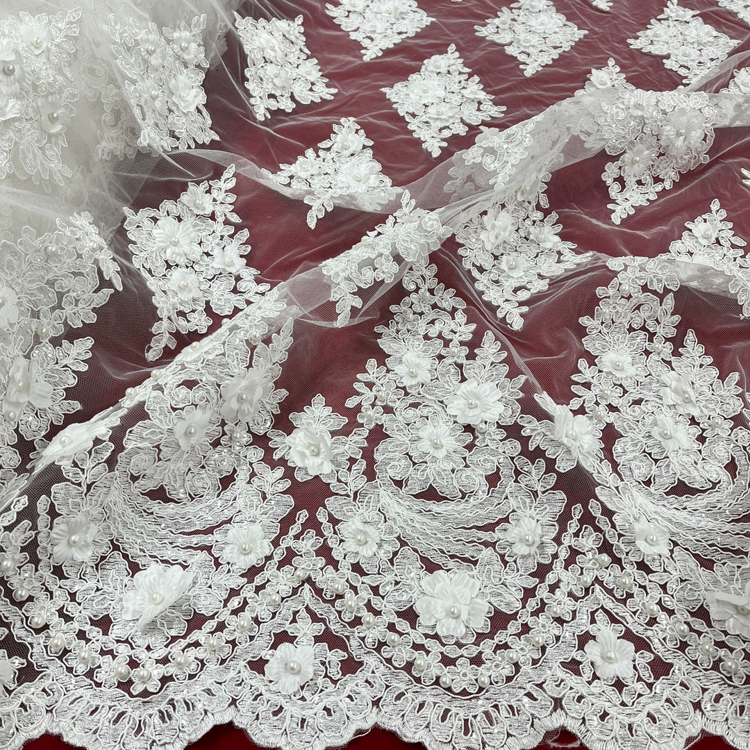 Beaded 3D Floral Lace Fabric Embroidered on 100% Polyester Net Mesh | Lace USA - GD-19211