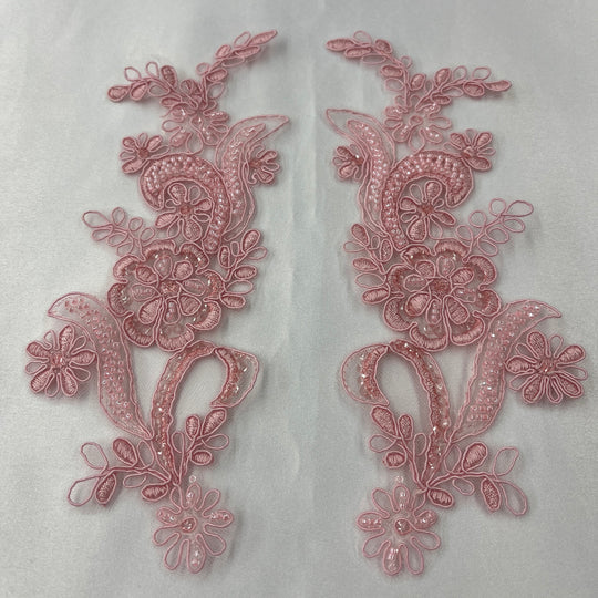 Beaded & Corded Floral Lace Applique Embroidered on 100% Polyester | Lace USA - KZ-67