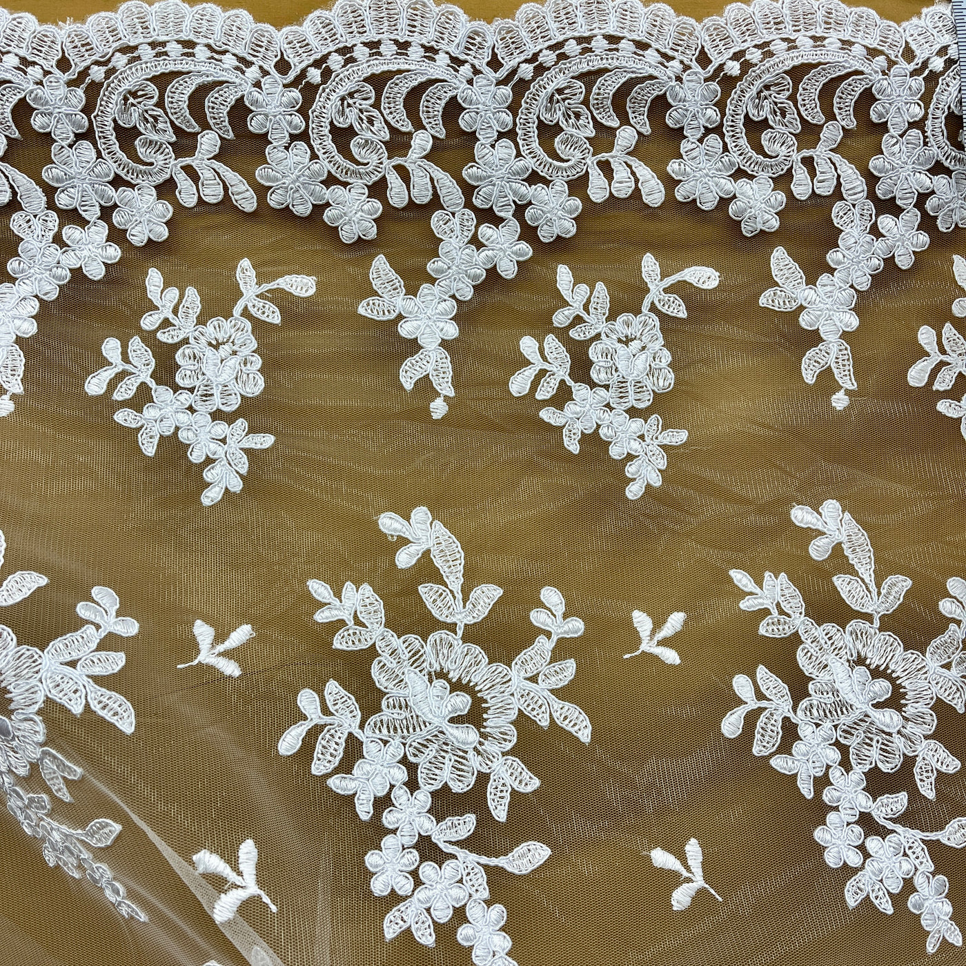 Corded Bridal Lace Fabric Embroidered on 100% Polyester Net Mesh | Lace USA - 91436W