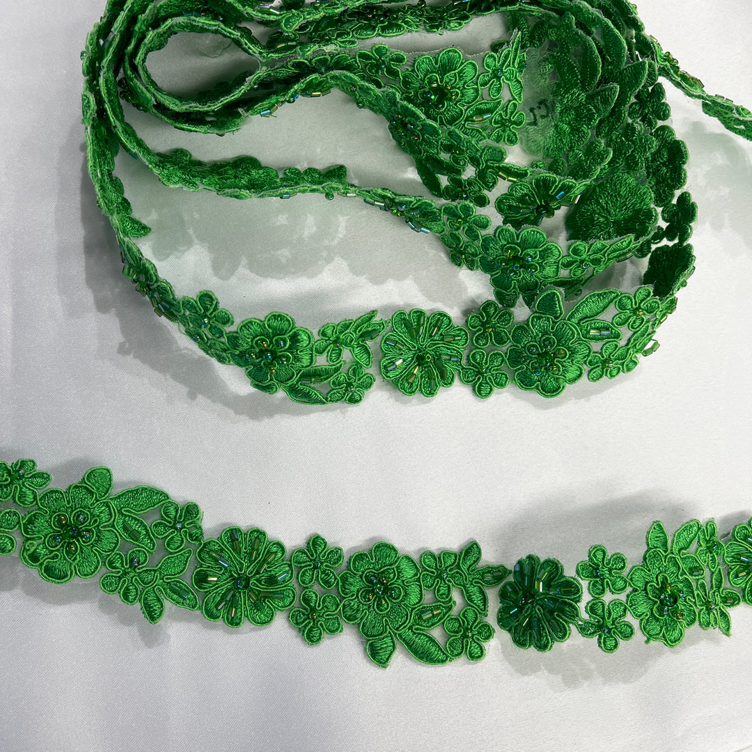 Beaded & Corded Lace Trimming Embroidered on 100% Polyester  Organza | Lace USA - 96278N-BP