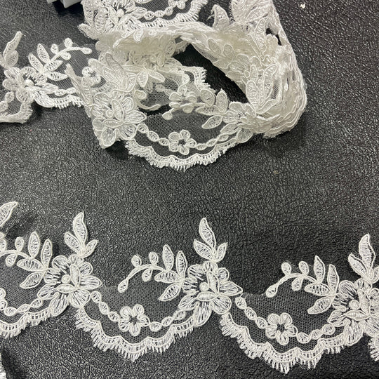 Corded Lace Trimming Embroidered on 100% Polyester Net Mesh | Lace USA - 96665W/1