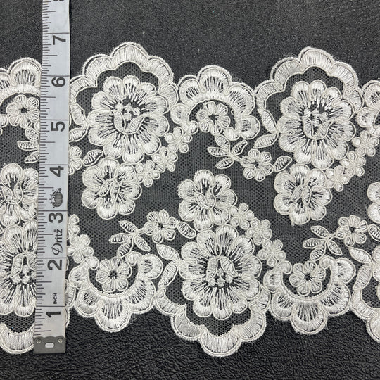 Corded Double Sided Lace Trimming Embroidered on 100% Polyester Net Mesh | Lace USA - 97127W/2