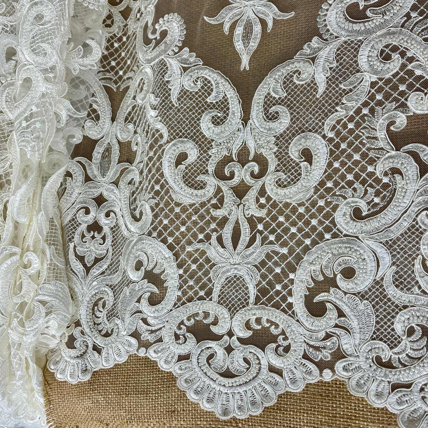 Beaded & Corded Bridal Lace Fabric Embroidered on 100% Polyester Net Mesh | Lace USA - GD-55924