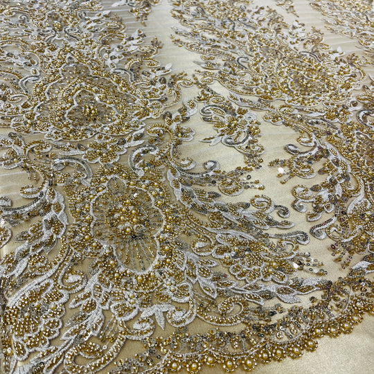 Beaded Lace Fabric Embroidered on 100% Polyester Net Mesh Lace USA - GD-11905
