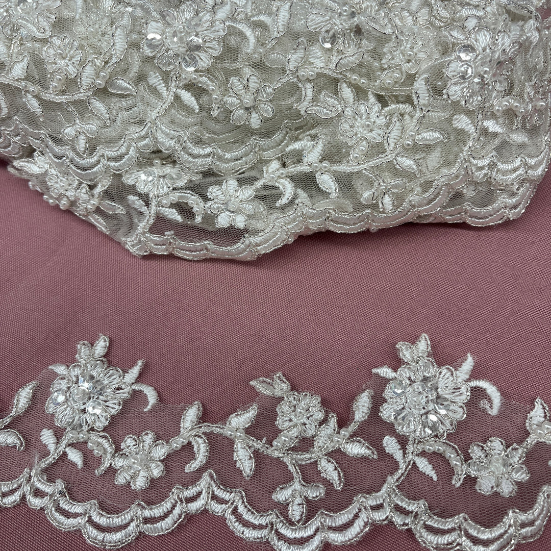 Beaded & Corded Lace Trimming Embroidered on 100% Polyester | Lace USA - 95913N-BP