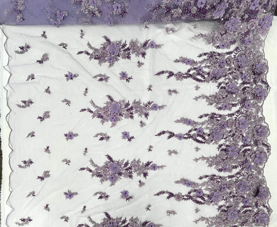 Beaded 3D Floral Lace Fabric Embroidered on 100% Polyester Net Mesh | Lace USA - GD-2880