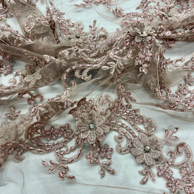 Beaded 3D Floral Lace Fabric Embroidered on 100% Polyester Net Mesh | Lace USA - GD-2302