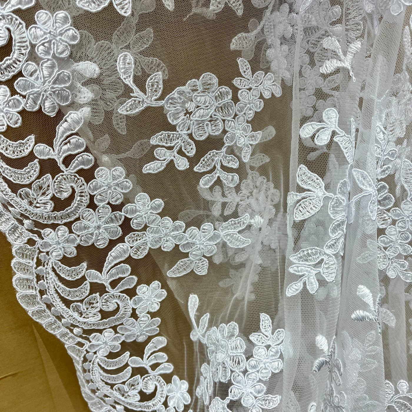 Corded Bridal Lace Fabric Embroidered on 100% Polyester Net Mesh | Lace USA - 91436W