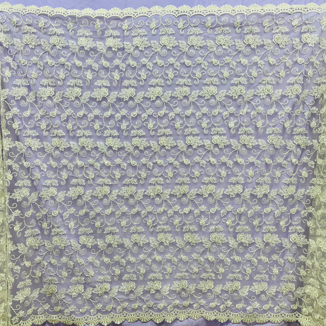 Beaded & Corded Bridal Lace Fabric Embroidered on 100% Polyester Net Mesh | Lace USA - 95042W-BP