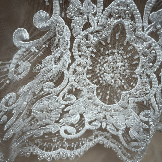 Beaded Lace Fabric Embroidered on 100% Polyester Net Mesh Lace USA - GD-11905