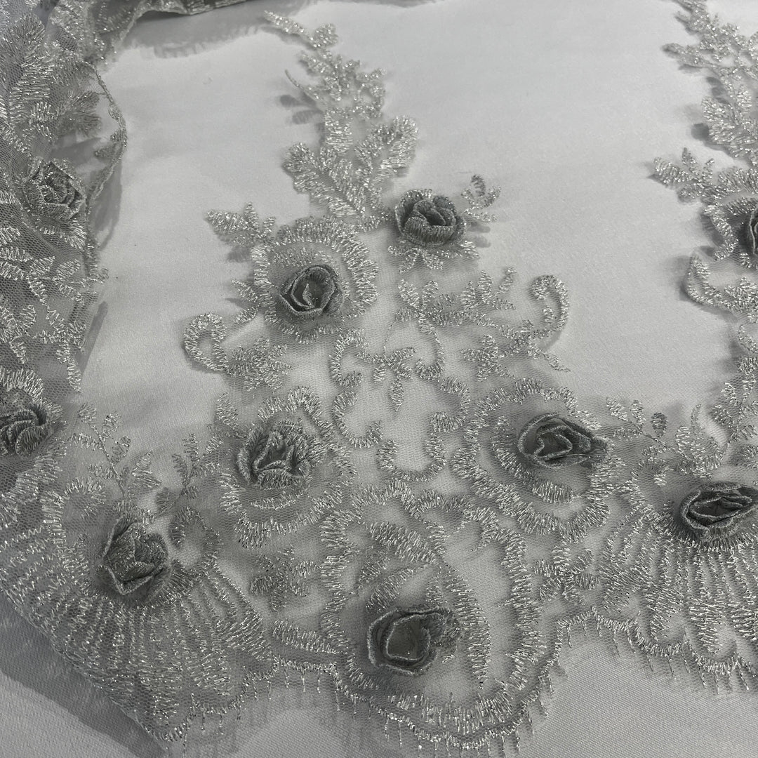 3D Floral Lace Trimming Embroidered on 100% Polyester Net Mesh | Lace USA - 21856W