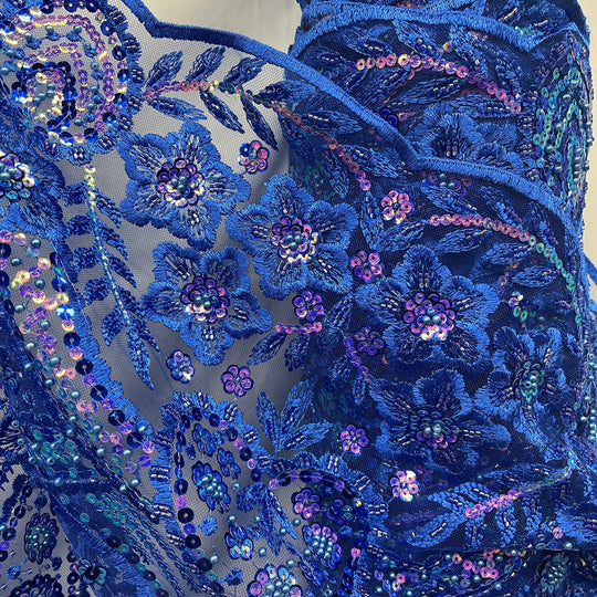 Beaded and Sequined Floral Sparkling Lace Fabric Embroidered on 100% Polyester Net Mesh| Lace USA - GD-2216