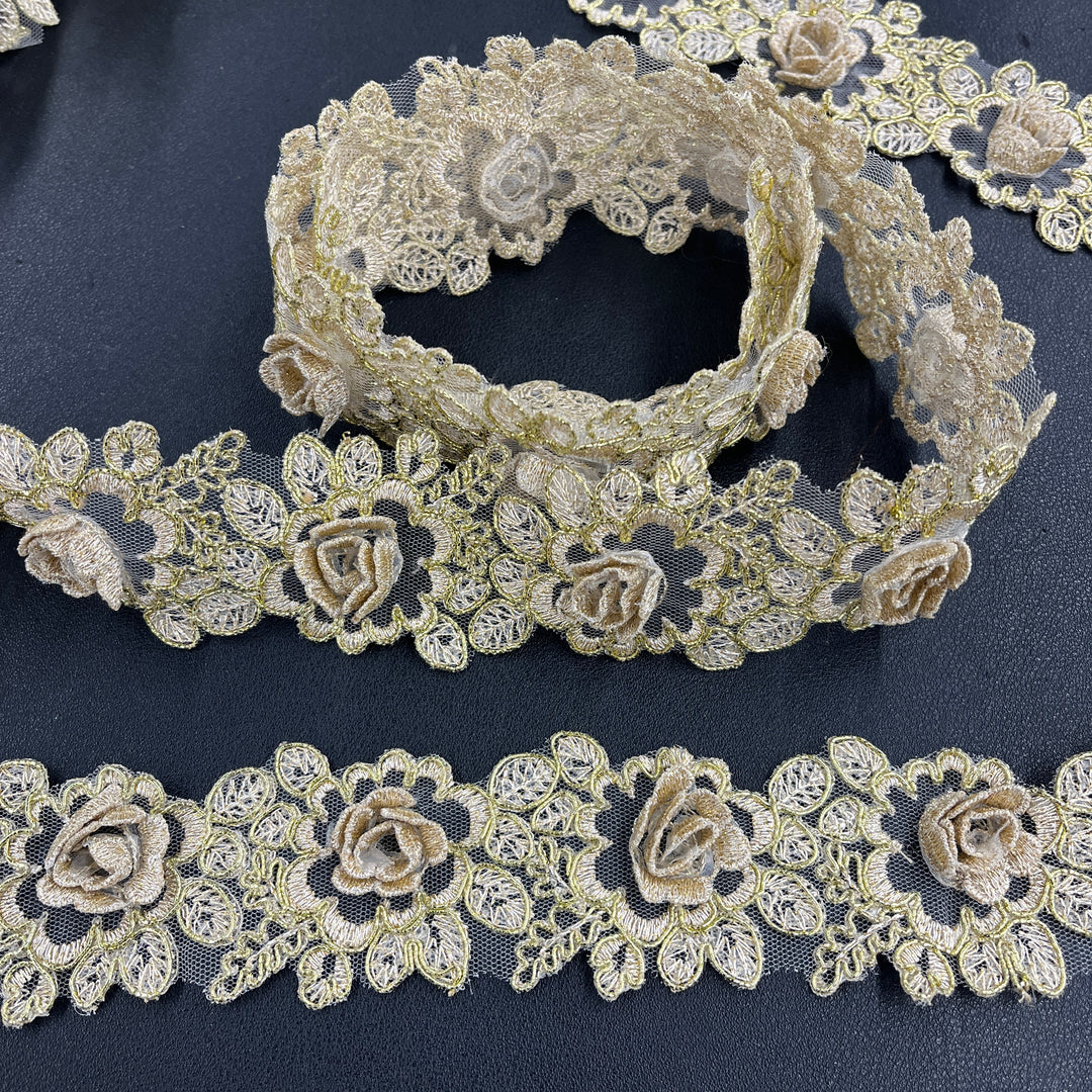 3D Floral Lace Trimming Embroidered on 100% Polyester Net Mesh | Lace USA - 97021W