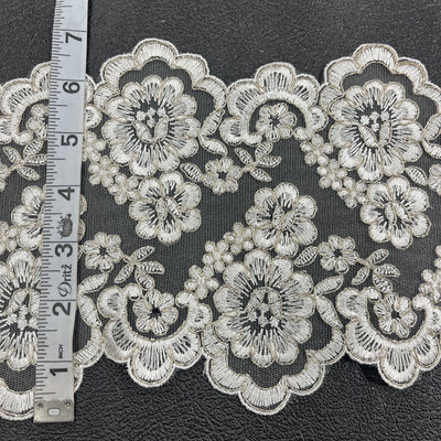 Corded Double Sided Lace Trimming Embroidered on 100% Polyester Net Mesh | Lace USA - 97127W/2