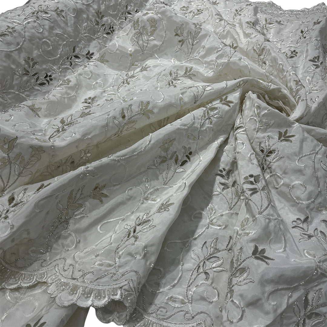 Beaded Bridal Lace Fabric Embroidered on 100% Polyester Satin | Lace USA - 96938T-BP