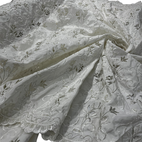 Beaded Bridal Lace Fabric Embroidered on 100% Polyester Satin | Lace USA - 96938T-BP