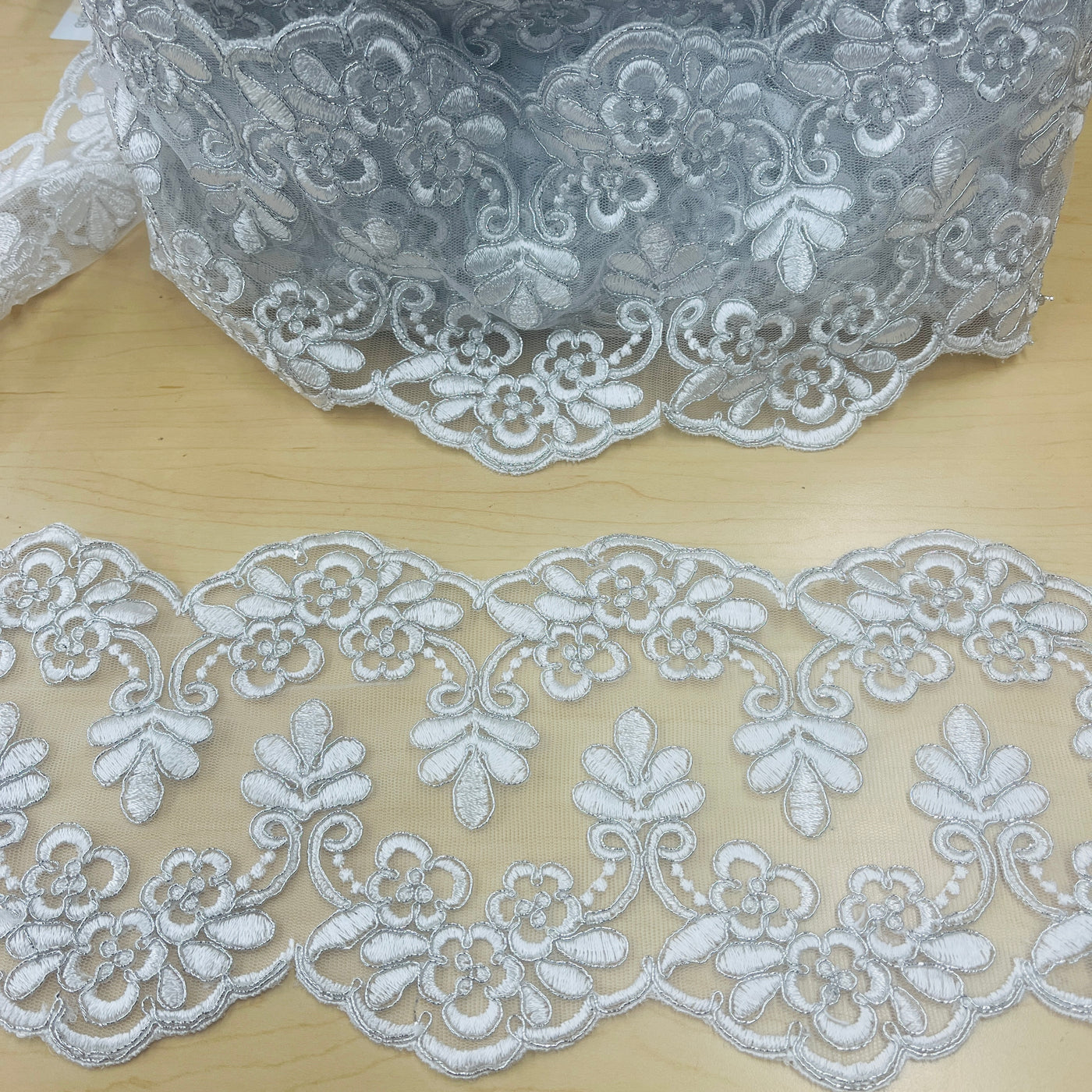 Corded Double Sided Lace Trimming Embroidered on 100% Polyester Net Mesh | Lace USA - 95967W/2