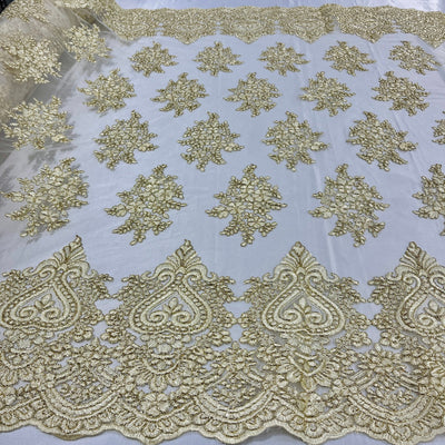 Corded Lace Fabric Embroidered on 100% Polyester Net Mesh | Lace USA - GD-021