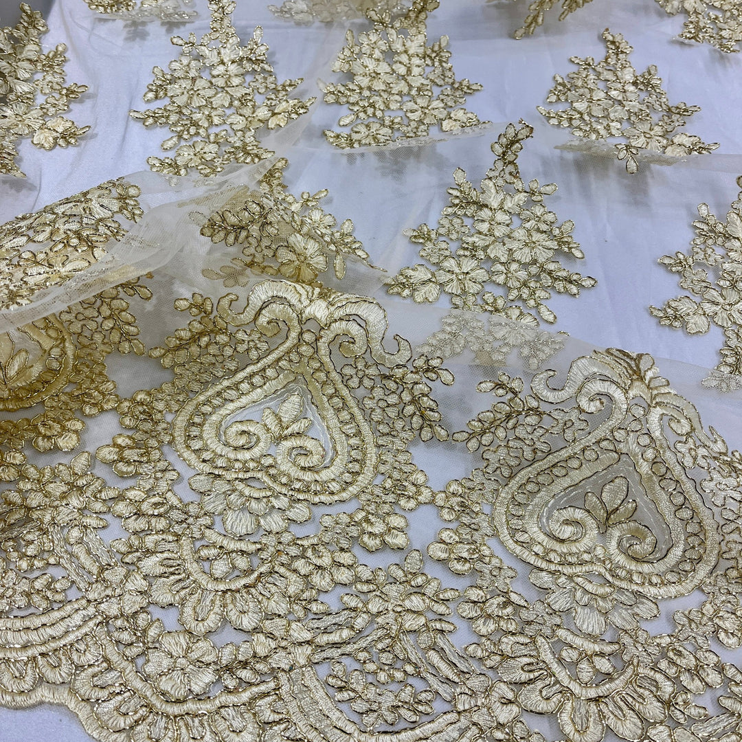 Corded Lace Fabric Embroidered on 100% Polyester Net Mesh | Lace USA - GD-021