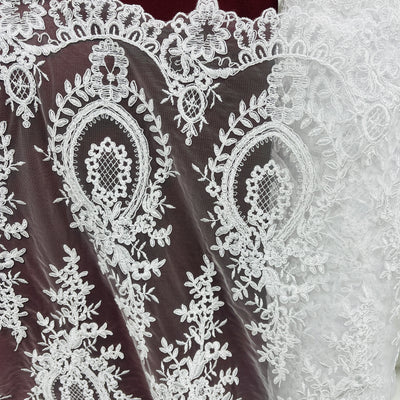 Corded Bridal Lace Fabric Embroidered on 100% Polyester Net Mesh | Lace USA - 97055W