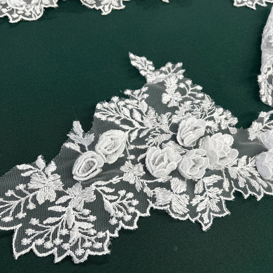 3D Floral Lace Trimming Embroidered on 100% Polyester Net Mesh | Lace USA - 21853W