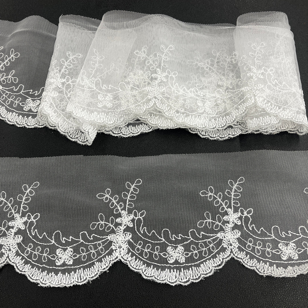 Embroidered Lace Trimming Embroidered on 100% Polyester Net Mesh | Lace USA - 21734W