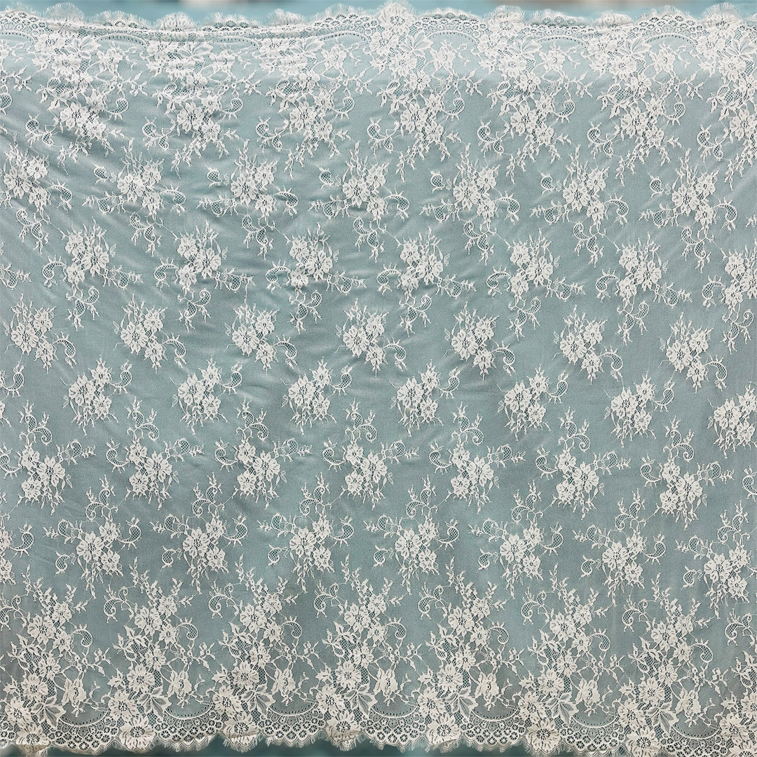 Chantilly Embroidered Lace Fabric with Eyelash Scallop | Lace USA - 68125W