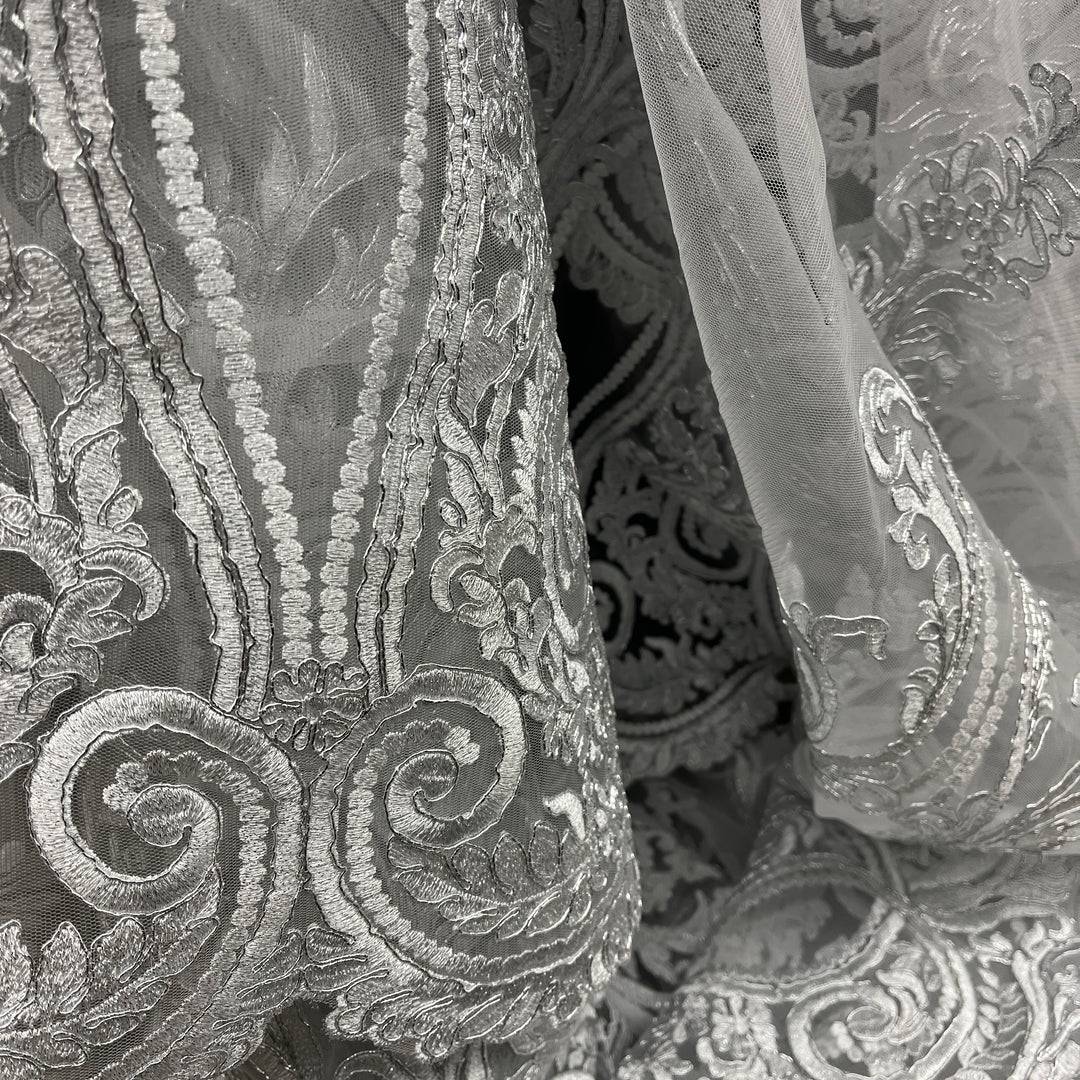 Corded Bridal Lace Fabric Embroidered on 100% Polyester Net Mesh | Lace USA - 97206