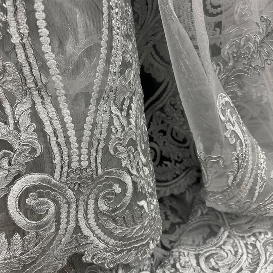 Corded Bridal Lace Fabric Embroidered on 100% Polyester Net Mesh | Lace USA - 97206