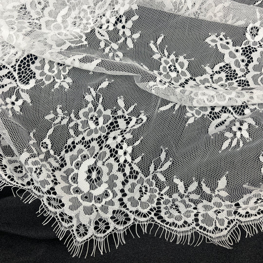 Chantilly Embroidered Lace Fabric with Eyelash Scallop | Lace USA - 68139W