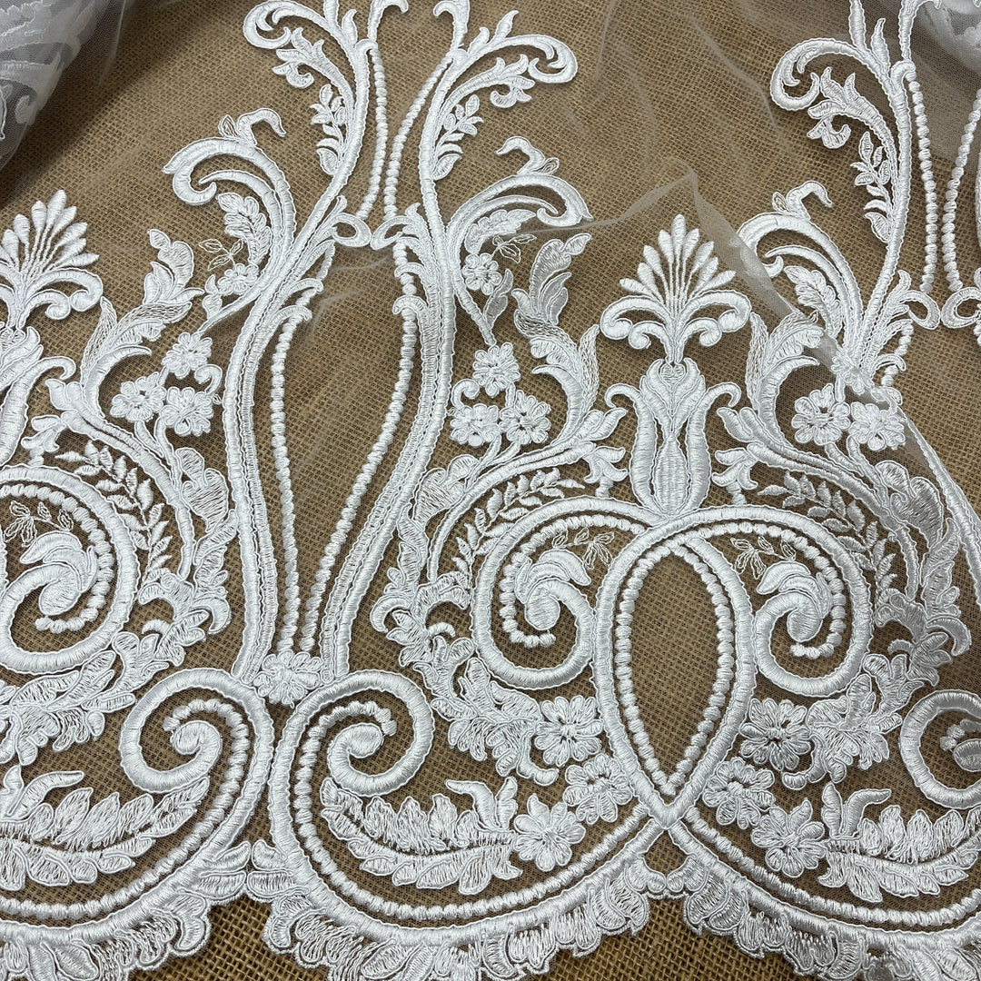 Corded Bridal Lace Fabric Embroidered on 100% Polyester Net Mesh | Lace USA - 97206