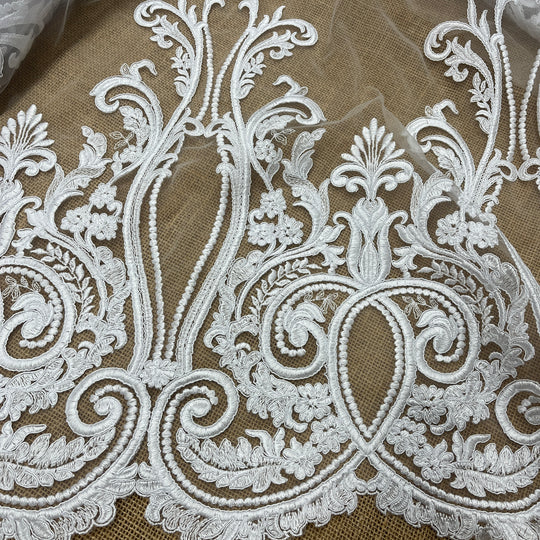 Corded Bridal Lace Fabric Embroidered on 100% Polyester Net Mesh | Lace USA - 97206