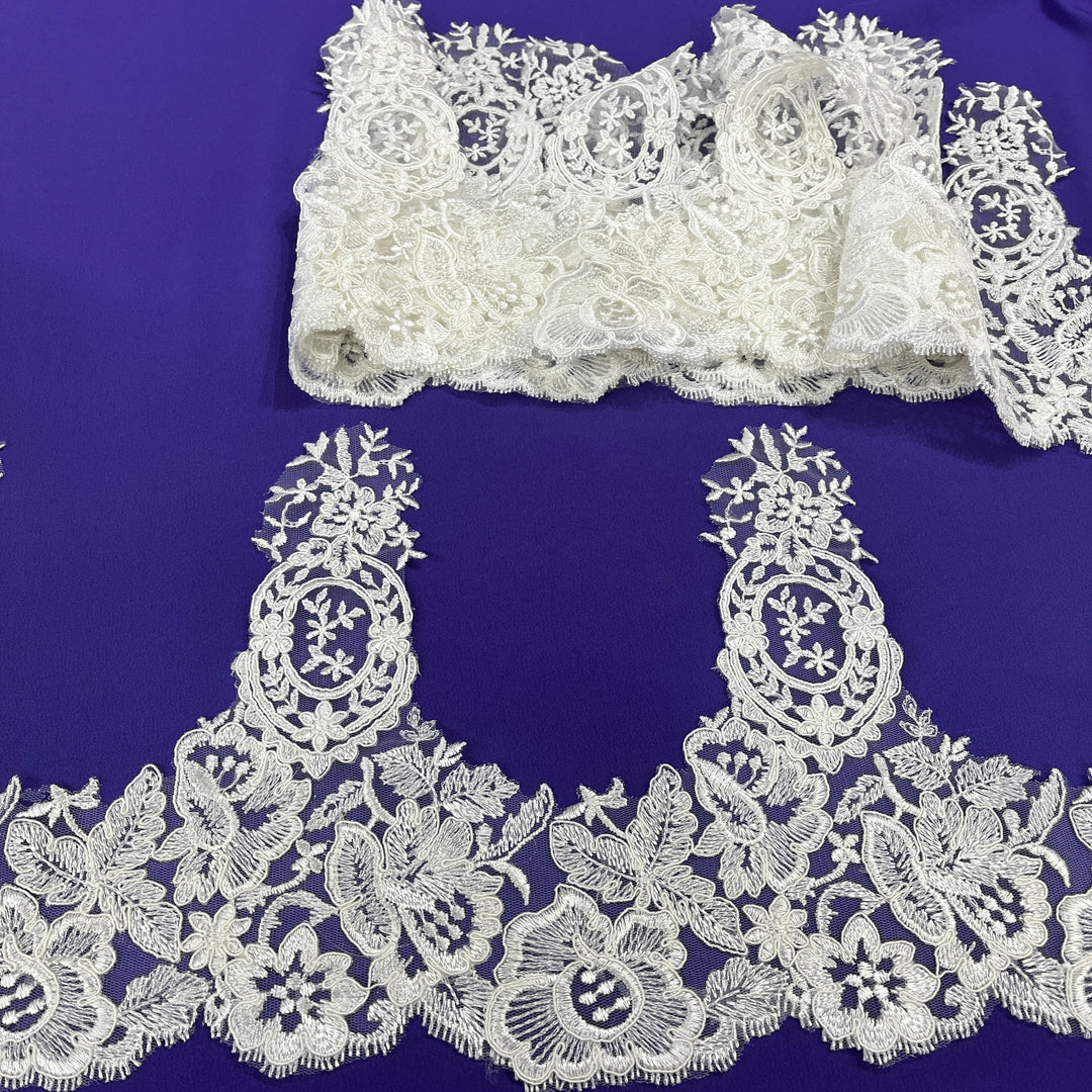 Floral Corded Lace Trim – 9" Wide Bridal, Quinceañera & Festa | Lace USA - 97039W/1