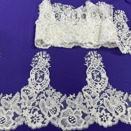 Floral Corded Lace Trim – 9" Wide Bridal, Quinceañera & Festa | Lace USA - 97039W/1