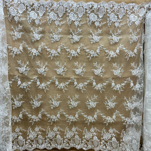 Corded Bridal Lace Fabric Embroidered on 100% Polyester Net Mesh | Lace USA -96788W