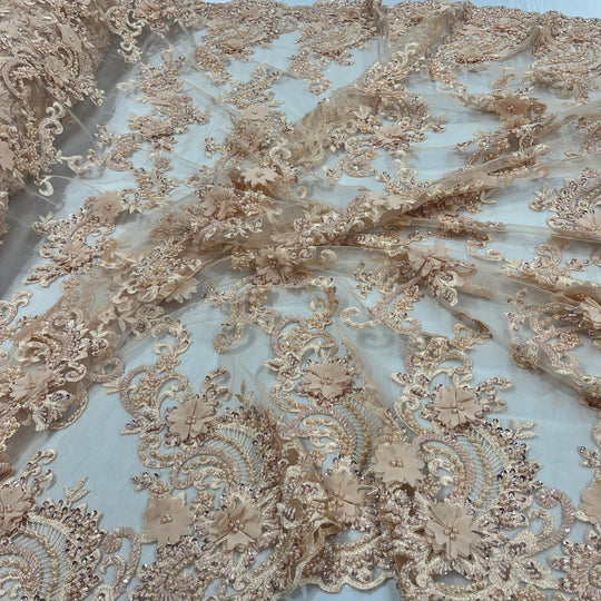 3D Floral Lace Fabric Embroidered on 100% Polyester Net Mesh | Lace USA - GD-2303