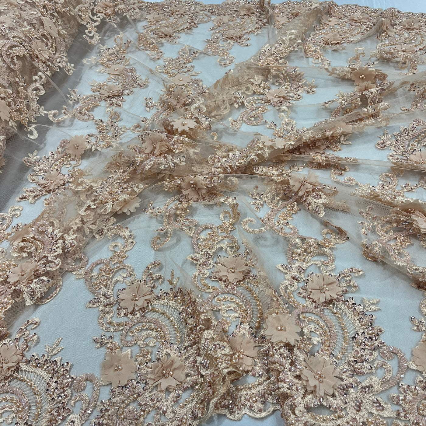 3D Floral Lace Fabric Embroidered on 100% Polyester Net Mesh | Lace USA - GD-2303