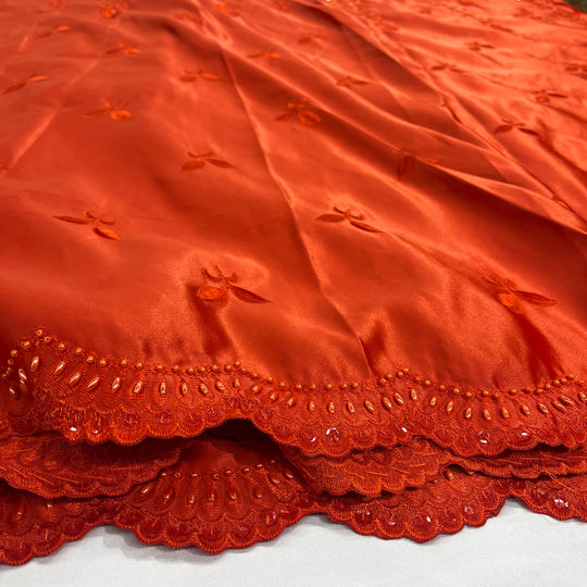 Beaded Bridal Lace Fabric Embroidered on 100% Polyester Satin | Lace USA - 30110S-BP