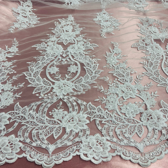 Beaded & Corded Bridal Lace Fabric Embroidered on 100% Polyester Net Mesh | Lace USA - GD-55619