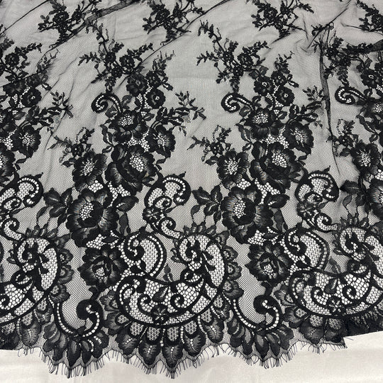 Chantilly Embroidered Lace Fabric with Eyelash Scallop | Lace USA - 68126W