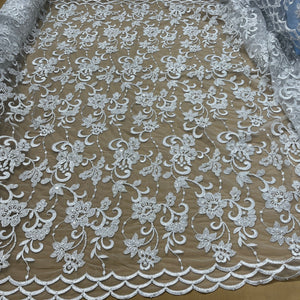 Beaded & Corded Bridal Fabric Lace Embroidered on 100% Polyester Net Mesh | Lace USA - 96297W-BP Silver