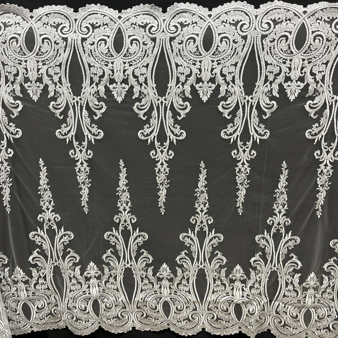 Corded Bridal Lace Fabric Embroidered on 100% Polyester Net Mesh | Lace USA - 97206