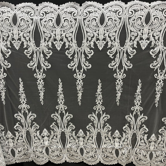 Corded Bridal Lace Fabric Embroidered on 100% Polyester Net Mesh | Lace USA - 97206