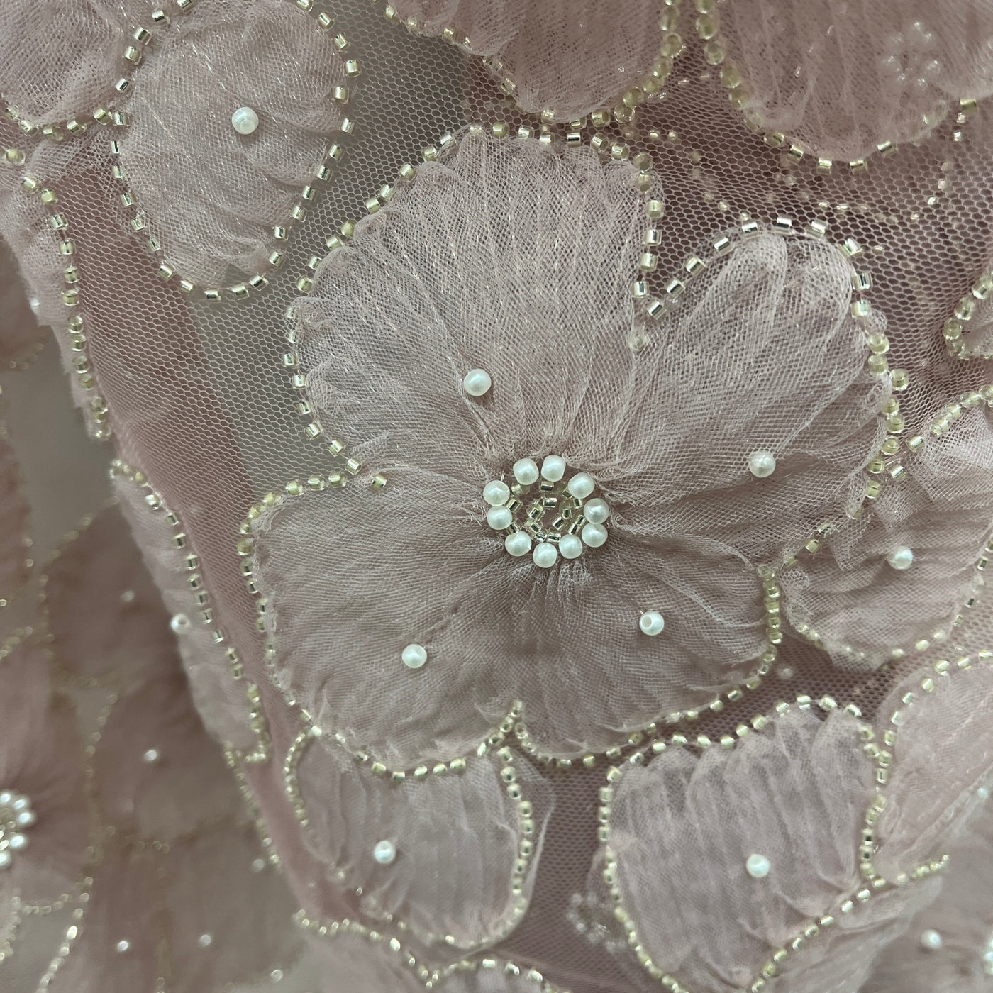 Beaded 3D Floral Lace Fabric Embroidered on 100% Polyester Net Mesh | Lace USA - GD-216