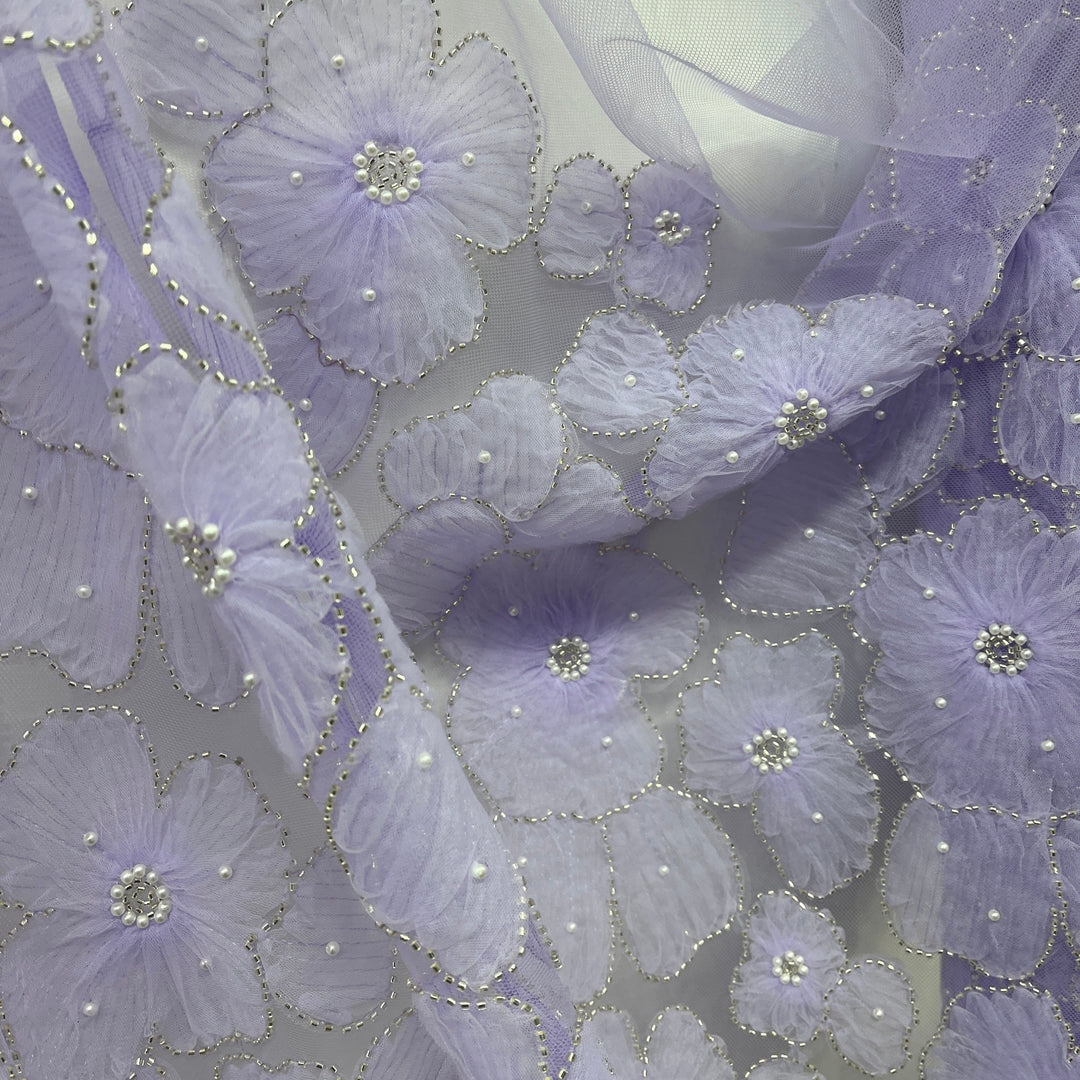 Beaded 3D Floral Lace Fabric Embroidered on 100% Polyester Net Mesh | Lace USA - GD-216