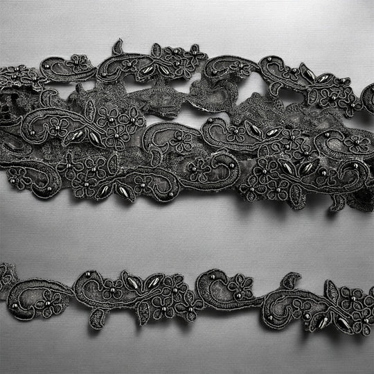 Beaded & Corded Lace Trimming Embroidered on 100% Polyester  Organza | Lace USA - 95113N-BP