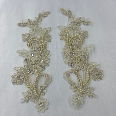 Beaded & Corded Floral Lace Applique Embroidered on 100% Polyester | Lace USA - KZ-67