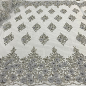 Beaded 3D Floral Lace Fabric Embroidered on 100% Polyester Net Mesh | Lace USA - GD-176