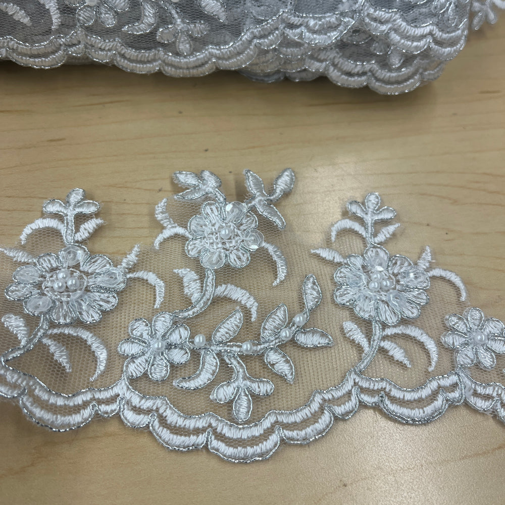 Beaded Corded Lace Trimming Embroidered on 100% Polyester | Lace USA - 95914W-BP